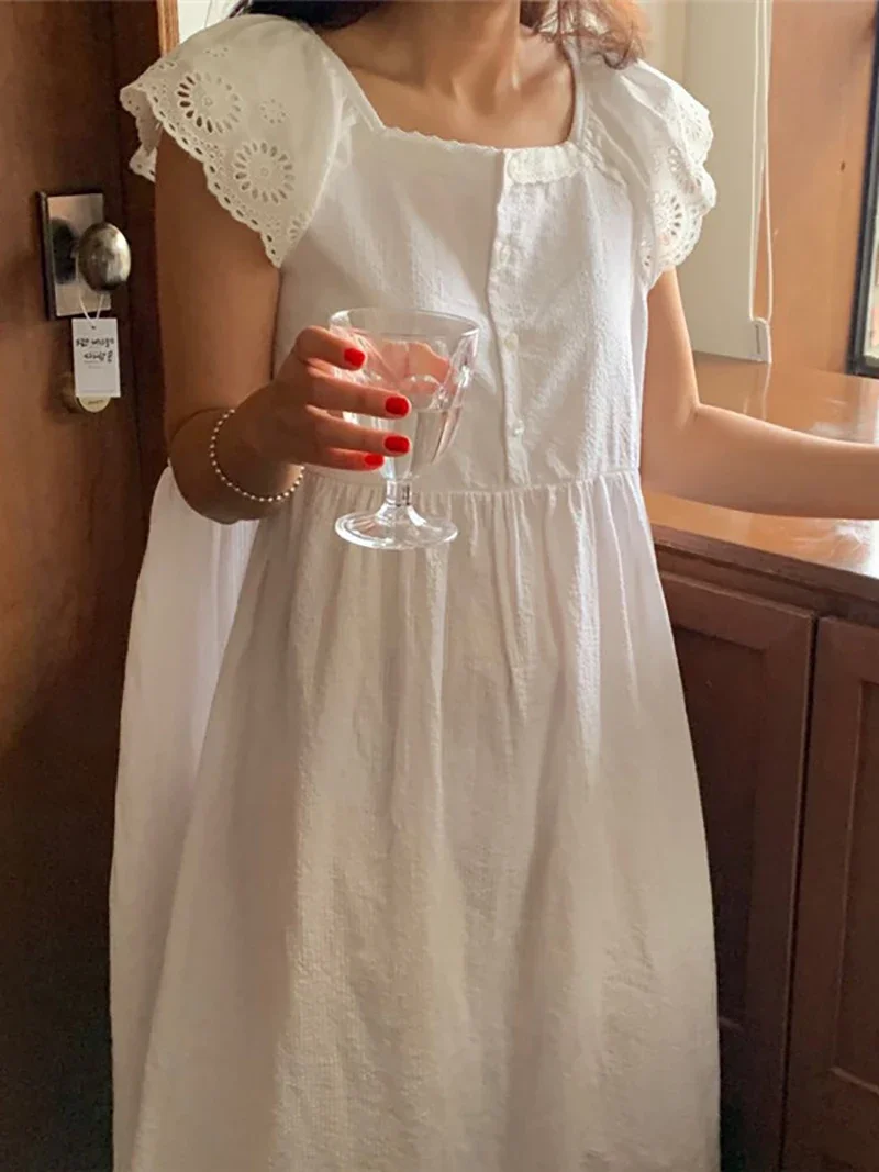 Victorian Women'S Formal Wear - 韓国かわいいラウンジナイトドレス夏の甘い女の子綿レース半袖寝間着ビクトリア朝のプリンセスパジャマホーム服