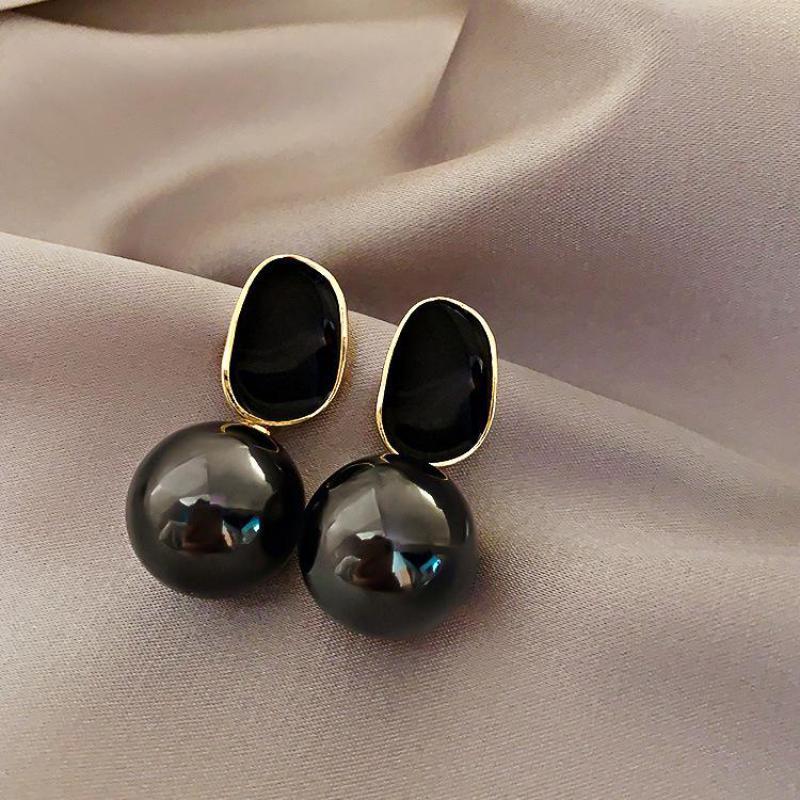 Pearl Earring Stud - 女性のための大きなブランドのイヤリング,女性のための真珠と一緒に,ピンク,グレー,黒,真珠,パーティー,結婚式,ギフト