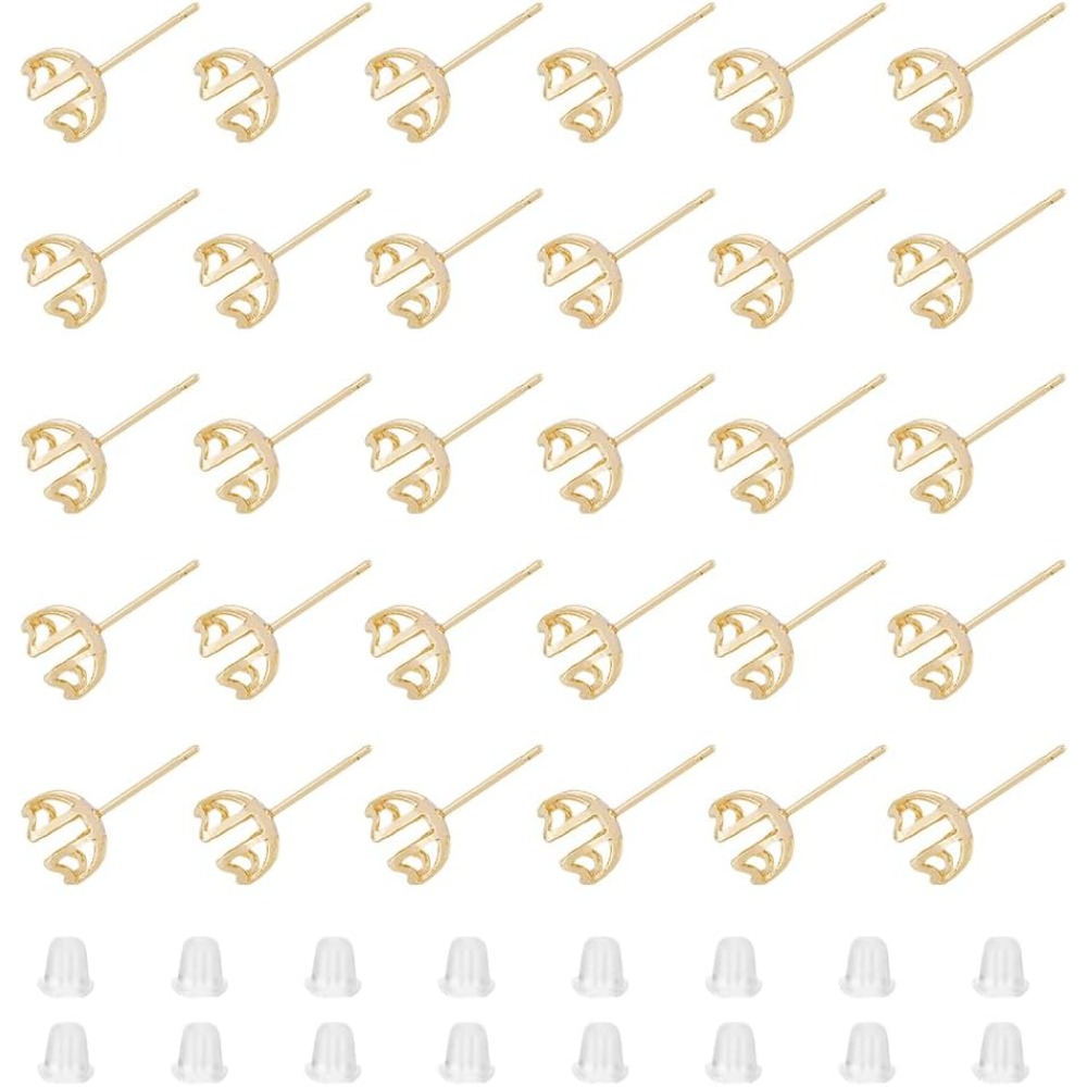 Pearl Earring Stud - 30個入り イヤリング留め具 4本爪イヤリングセッティング パールビーズ用 クローイヤリング 真鍮製