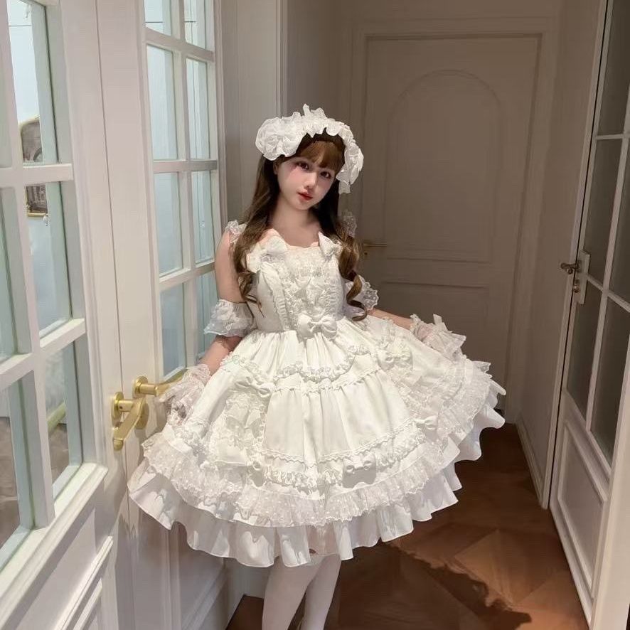 Victorian Women'S Formal Wear - スイートロリータドレス クリームホワイト フリルレース プリンセス JSK かわいい蝶結び