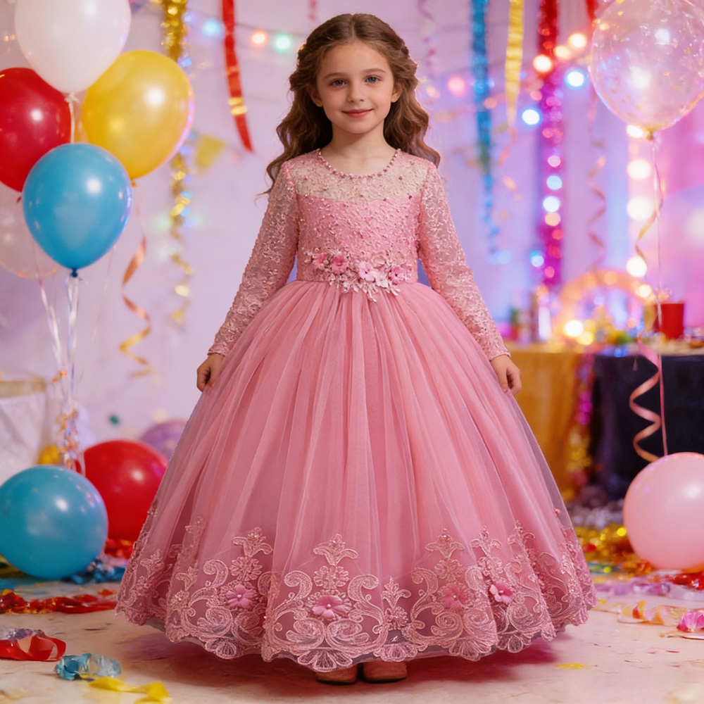Women'S Formal Wear For Girls - 女の子用ドレス 4～12歳の女の子用ロングドレス 誕生日ドレス ゴージャスでエレガントな美人コンテストドレス 結婚式フラワーガールドレス