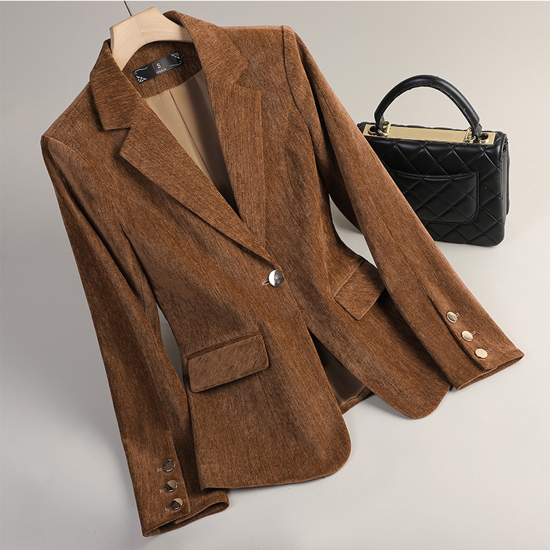 Formal Winter Wear Women Jacket - イエローゴールドベルベットブレザー女性秋冬カジュアルスーツファッションオフィスレディースブレザービジネスワークウェアフォーマルジャケットコート