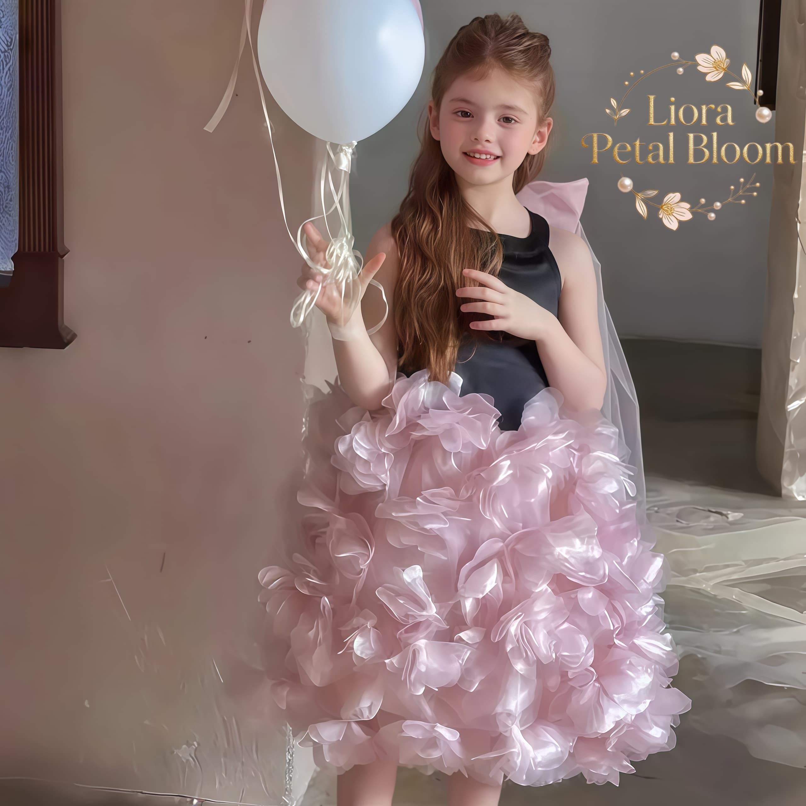 Women'S Formal Wear For Girls - 女の子用ブラックフローラルチュールドレス 女の子用フォーマルウェア ロングフラワーガールドレス フラワーガール衣装 フラワーガールガウン