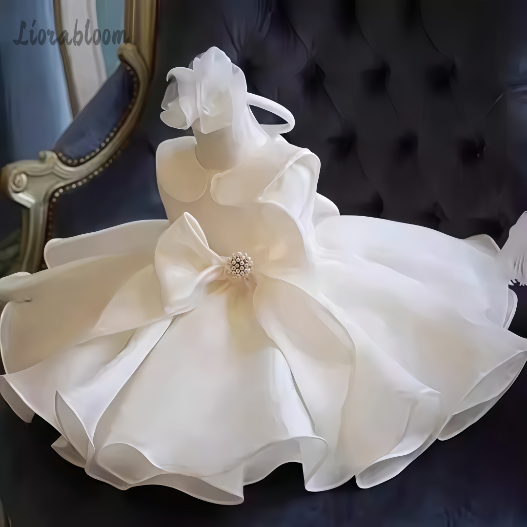 Women'S Formal Wear For Girls - ホワイトパール装飾ドレスウェディングフラワーガールドレスホワイトフラワーガール衣装パーティードレスエレガントフォーマルウェア