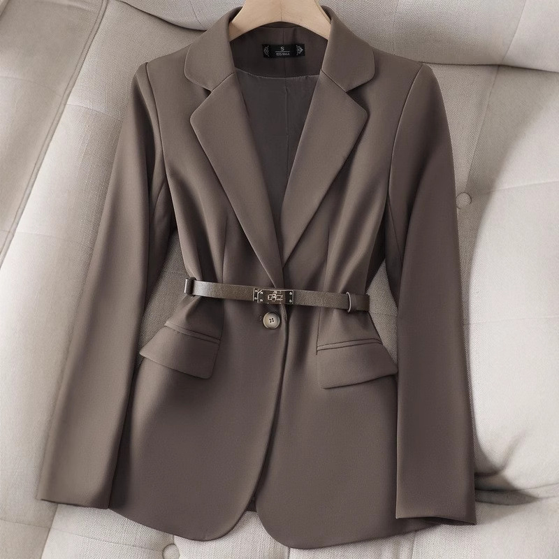 Formal Winter Wear Women Jacket - オフィスレディースブレザー女性ジャケット長袖シングルボタン女性ビジネスワークウェアスリムフォーマルコートアウターアプリコットブラック