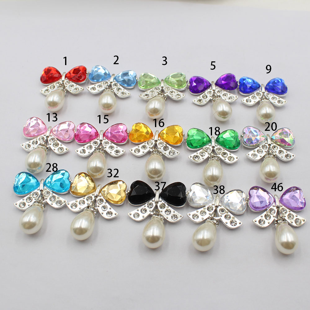 Pearl Earring Stud - 5個/セットの銀合金製ダイヤモンドがちりばめられたリボン、水滴パール素材のDIY帽子、イヤリング、ネックレス、ファッションの直接販売
