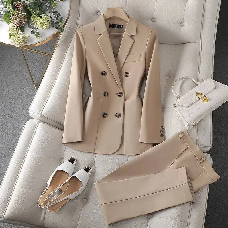 Formal Winter Wear Women Jacket - フォーマルな女性用ビジネススーツ、パンツとジャケット付きコート、OLスタイル、オフィスワークウェア、プロフェッショナルパンツスーツ、ズボンセット、ブレザー