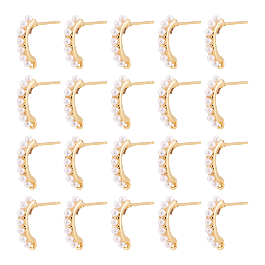 Pearl Earring Stud - 30個入り真鍮製スタッドピアス金具、ABSプラスチック製イミテーションパールビーズ付き、女性用ピアスDIYジュエリー製作用