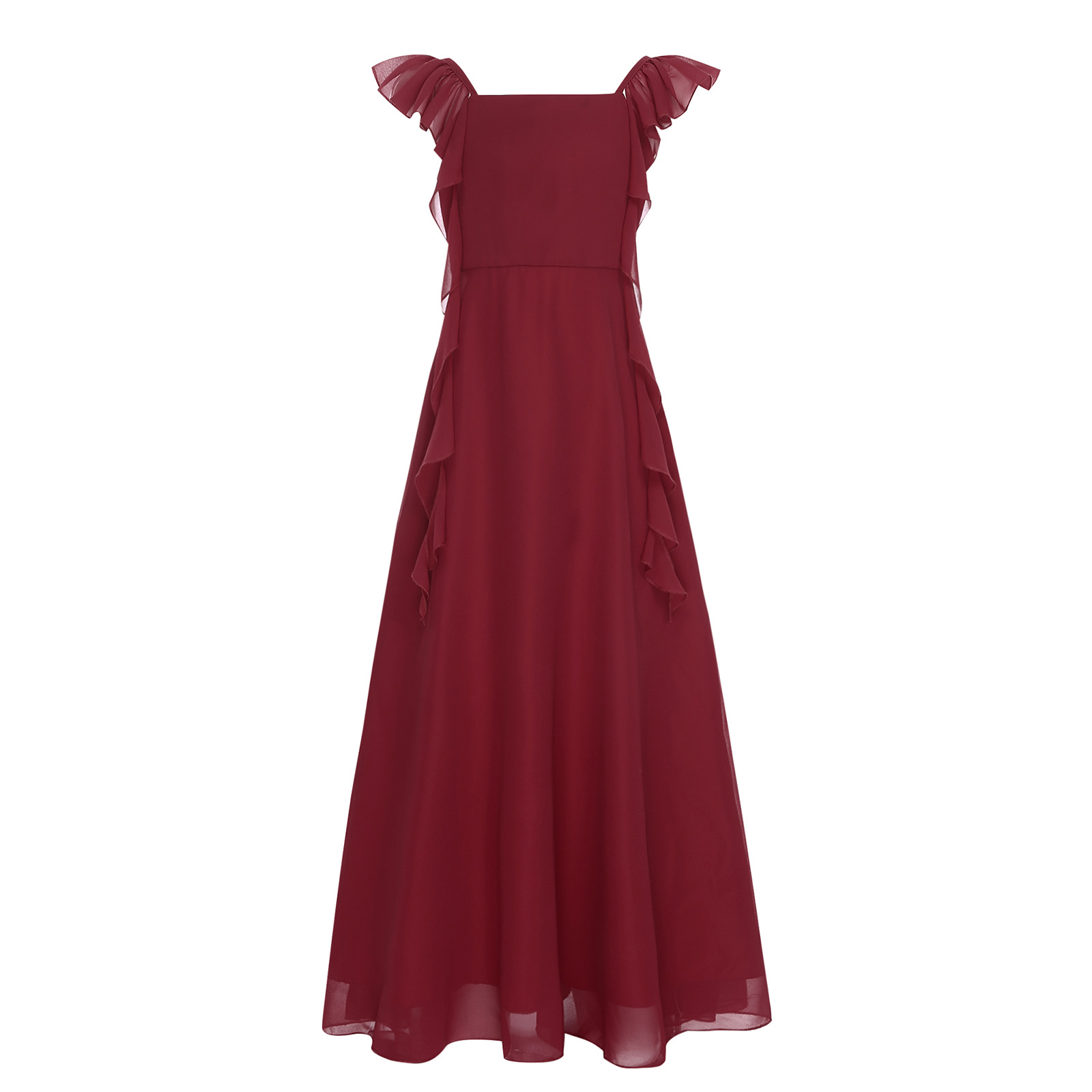 女の子用フリルスリーブシフォンAラインパーティードレス、夏用 - Women'S Formal Wear For Girls のレビューと価格