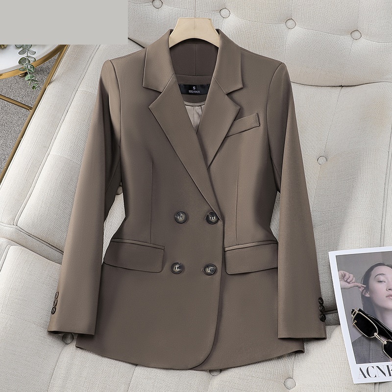 女性用ダブルブレストジャケット,黒,茶色,オフィス,ビジネス - Formal Winter Wear Women Jacket のレビューと価格