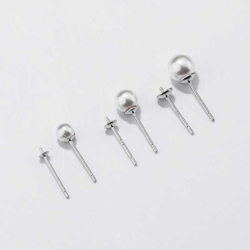 スターリングシルバーs925イヤリング,ビーズ用ピン付きベー - Pearl Earring Stud のレビューと価格