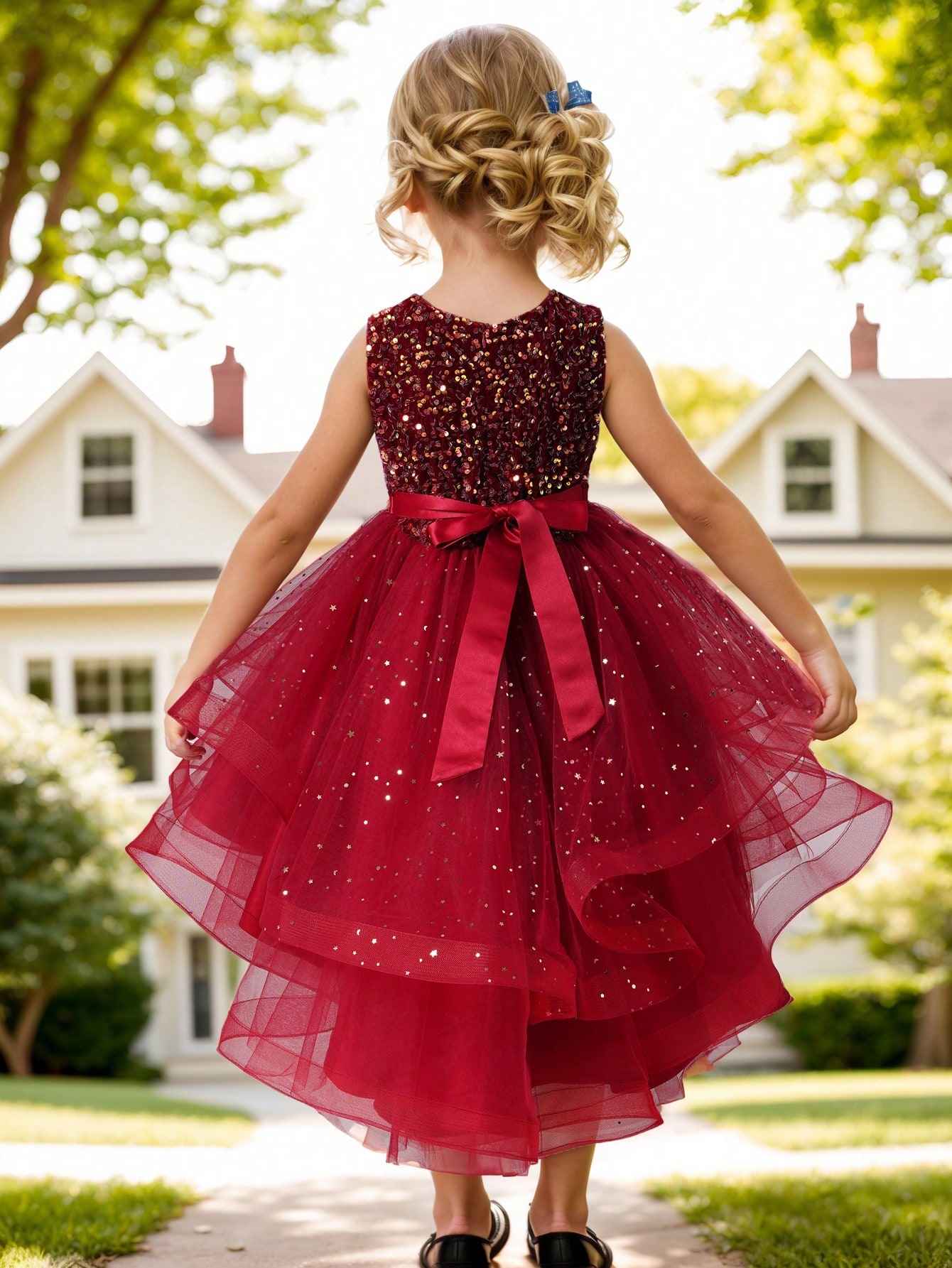 女の赤ちゃんプリンセス花柄スパンコールドレスオフショルダー幼 - Women'S Formal Wear For Girls のレビューと価格