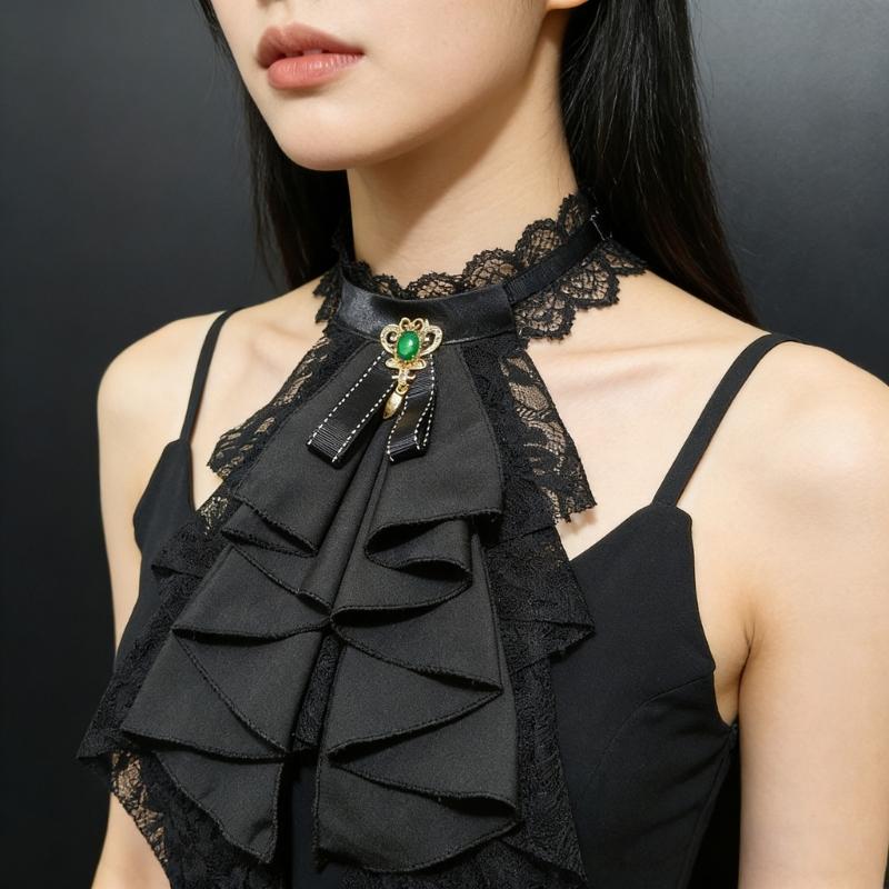 フリルデザインのレース取り外し可能な首輪エレガントなジャボ襟 - Victorian Women'S Formal Wear のレビューと価格