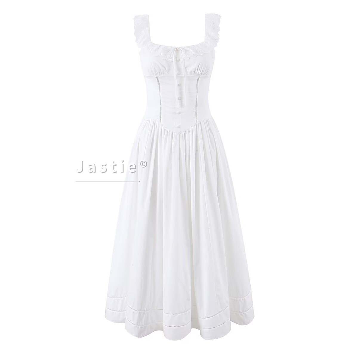ホワイトフレンチミルクメイドミディドレス女性レースパッチワー - Victorian Women'S Formal Wear のレビューと価格