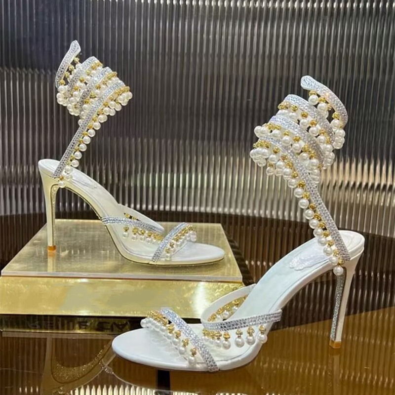 高級ラインストーンパールタッセル付きレディースグラディエータ - Women'S Formal Wear To A Wedding のレビューと価格