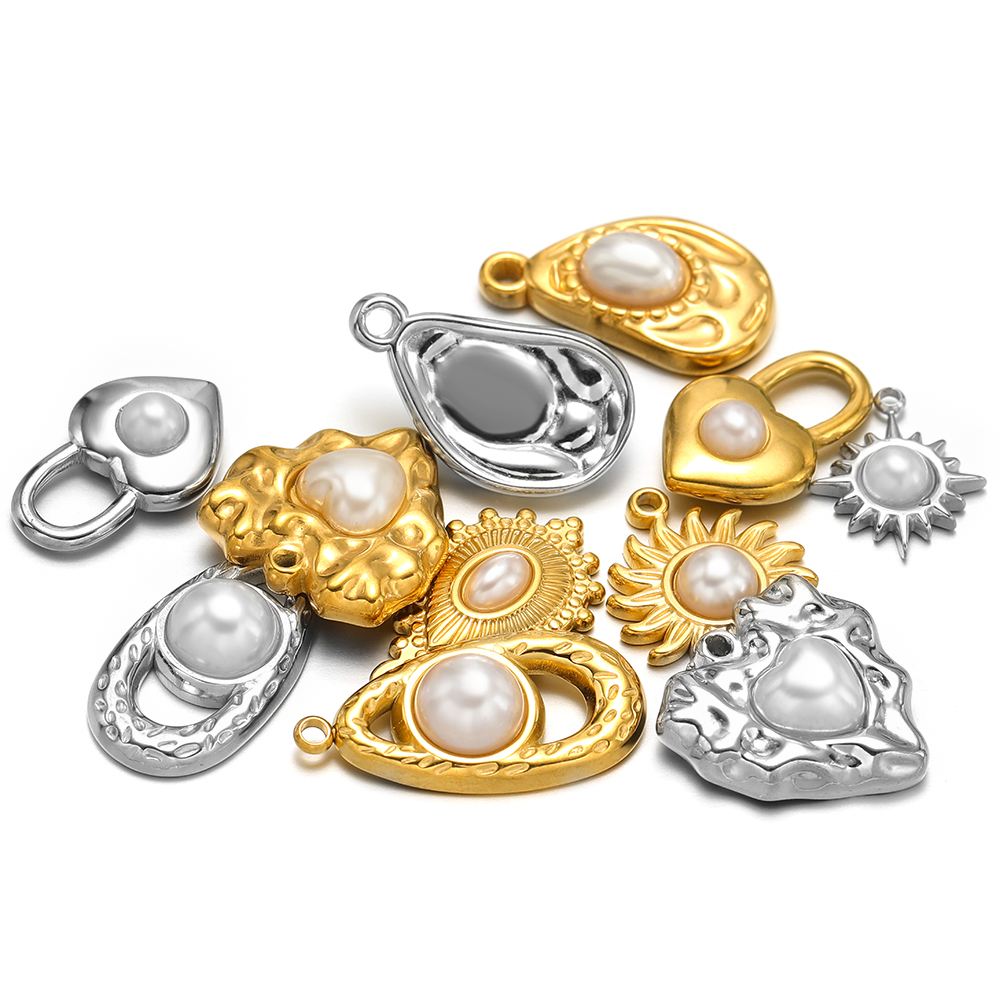 5 個ステンレス鋼模造パールロックハート太陽ネックレスチャー - Pearl Earring Stud のレビューと価格