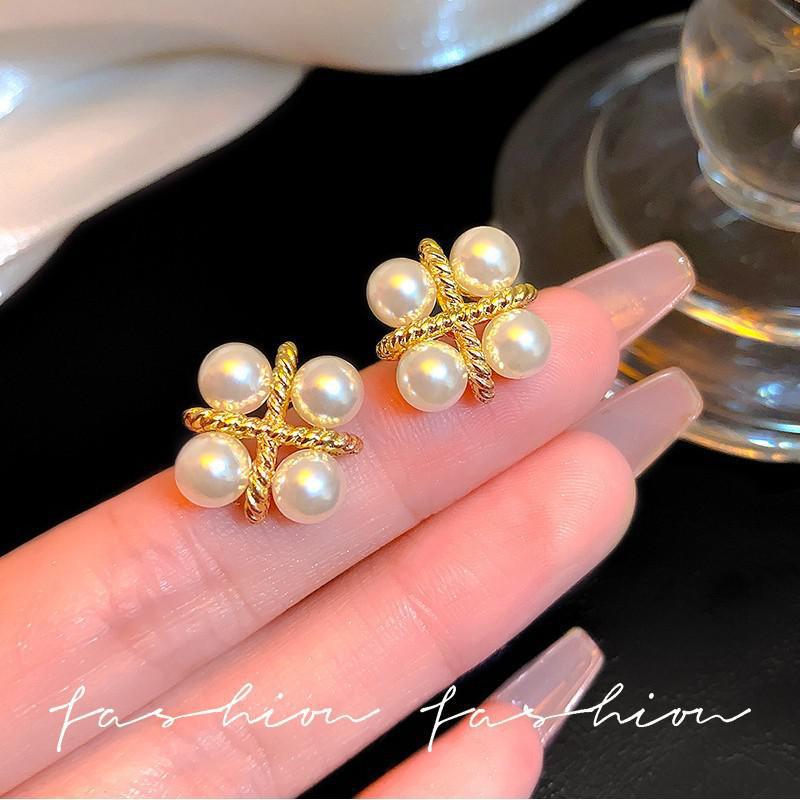 925シルバーニードル韓国ファッションクロスパールイヤリング - Pearl Earring Stud のレビューと価格