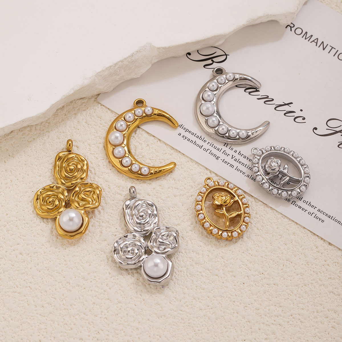 5個入り ステンレス製 18K金メッキ ムーンローズパールチ - Pearl Earring Stud のレビューと価格