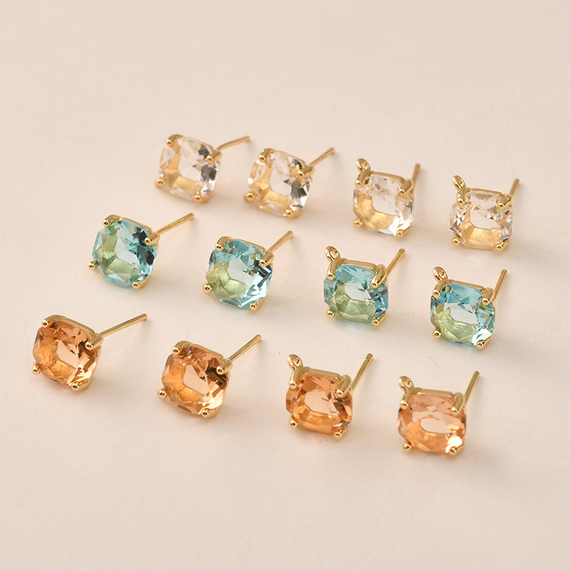 10 ペア色ファセットスクエアガラスイヤリングスタッドポスト - Pearl Earring Stud のレビューと価格